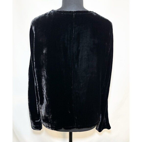 Eileen Fisher Long Dolman Sleeve Crop Black Velvet Silk Oversized Top Blouse XXS - Picture 3 of 8